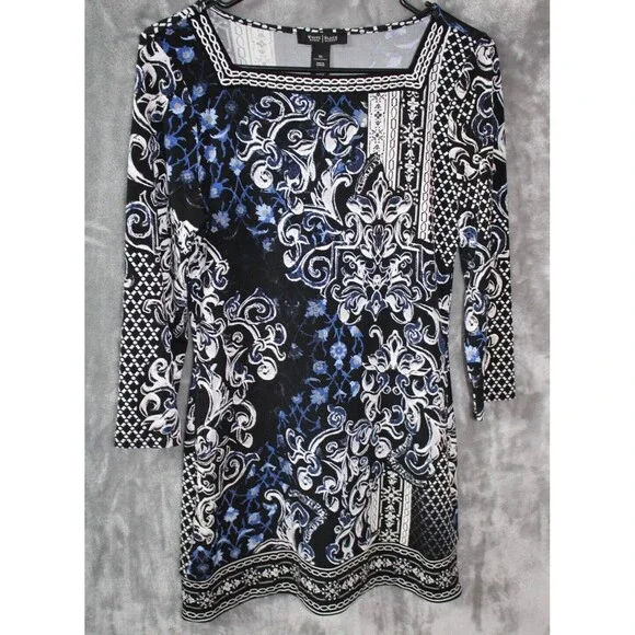 White House Black Market | Dresses | White House Black Market Long Sleeve  Floral Blue Black Dress Women Size Xs | Poshmark